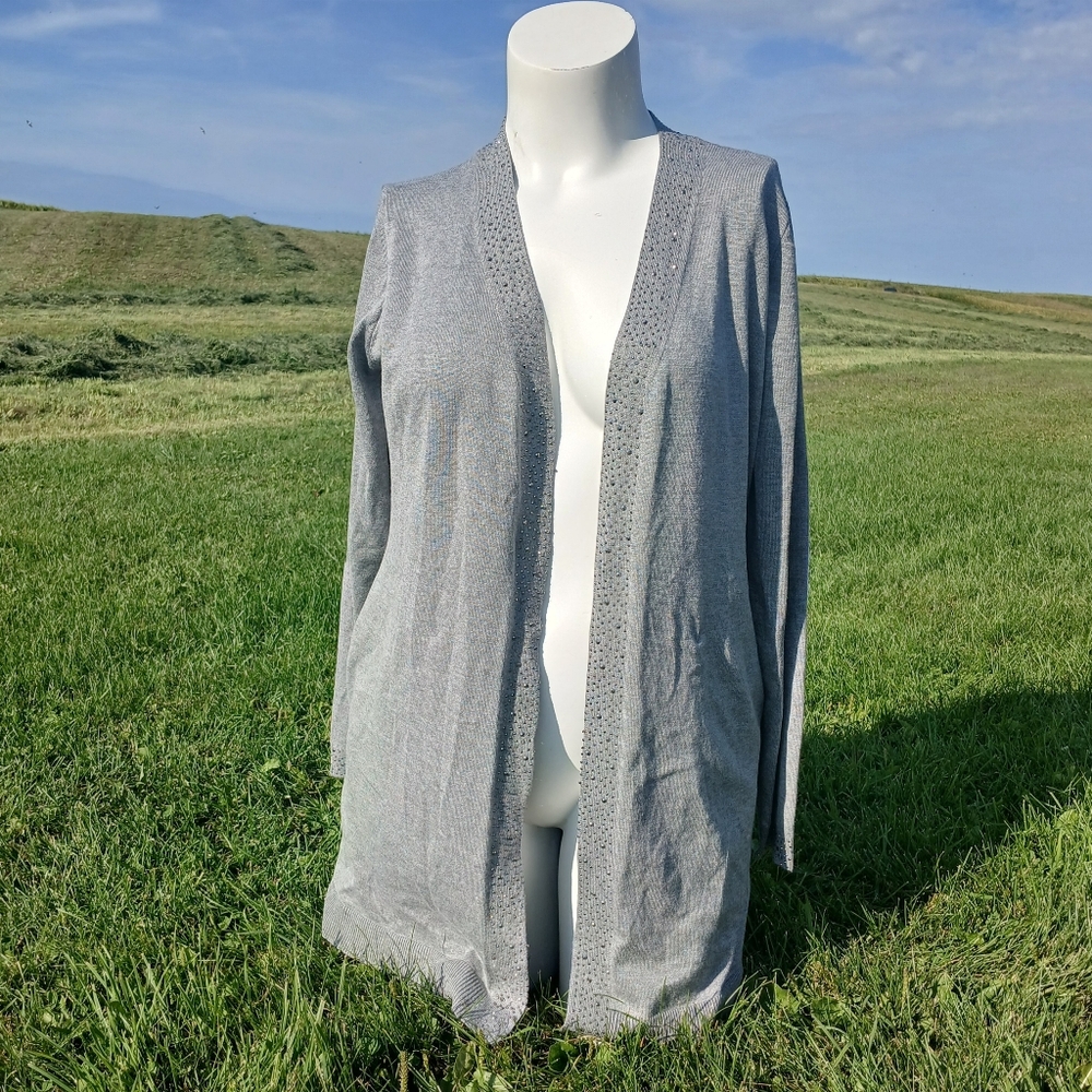 Gray Cardigan size L Large By Design Long Duster Sweater Shirt Top Grey Tunic